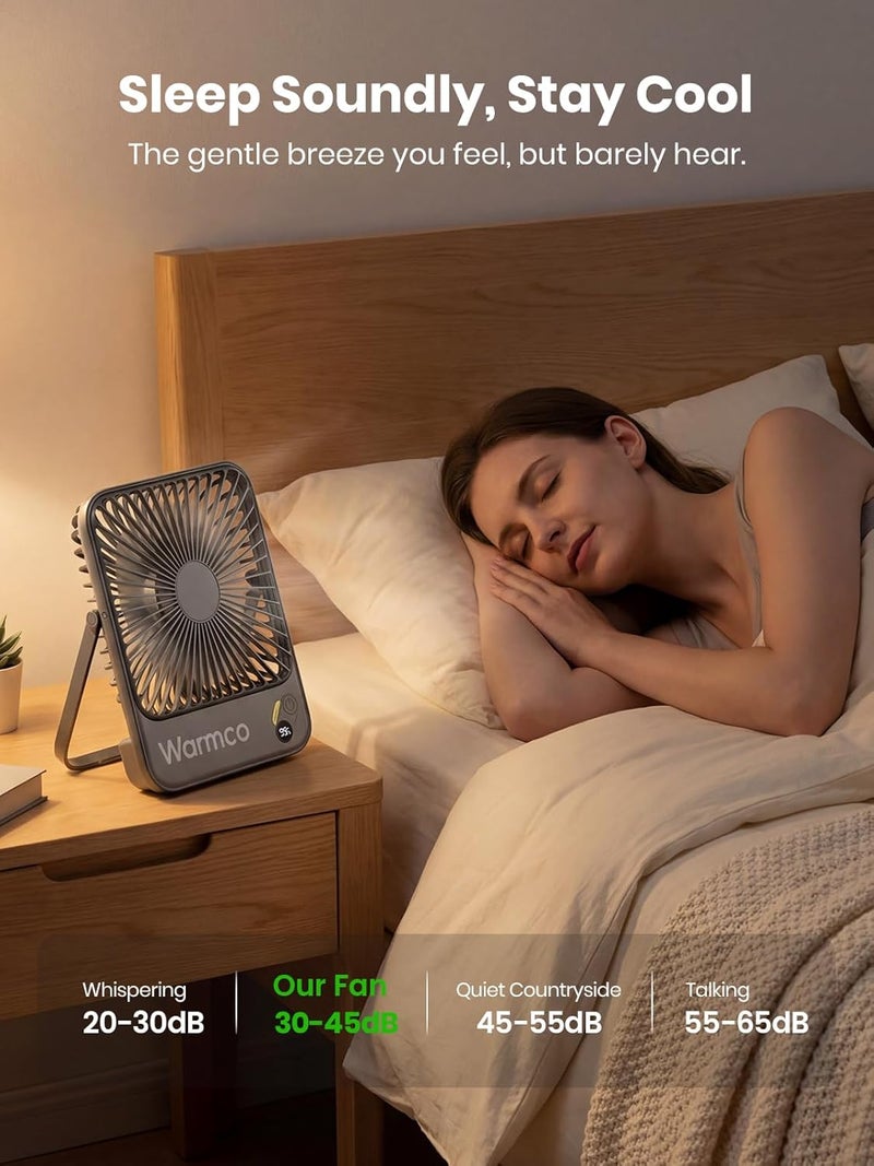 Warmco 10000mAh Portable Travel Fan 7-inch, Max 24H Runtime, Ultra-thin Quiet Rechargeable Battery Operated Desk Fan with Digital Display for Camping, Office, Bedroom, Cruise Essentials - Image 4